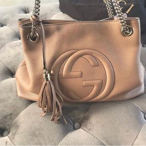 Gucci Camelia Camel Pebbled Soho Shoulder Handbag